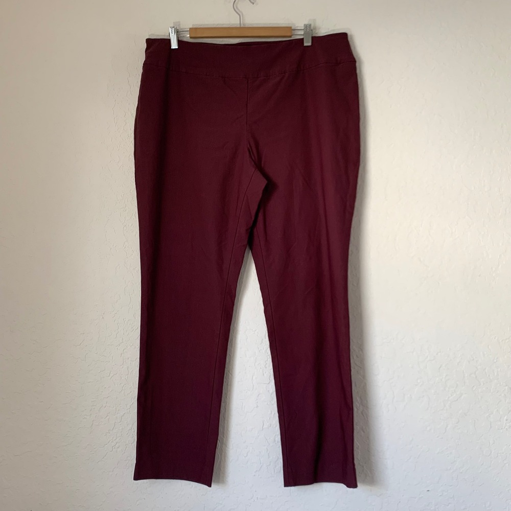 NIC+ZOE Pants Women 16W Wonderstretch  Burgundy Straight Leg Pull On Office Work